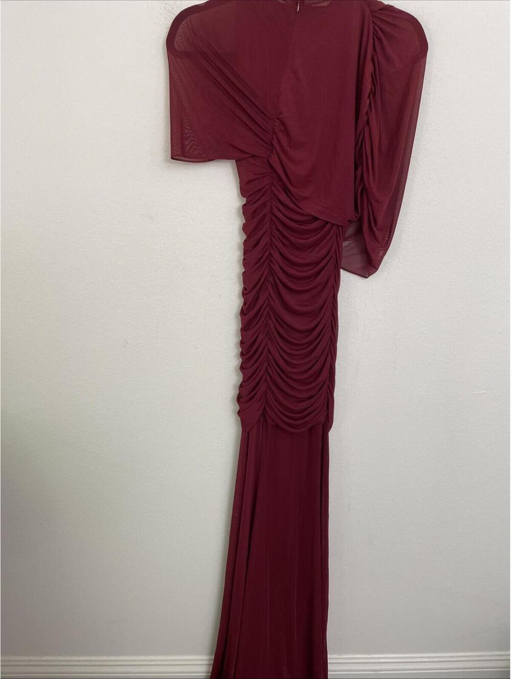 Amanda Uprichard x REVOLVE Evianna MESH Gown Draped  Burgundy size S $297msrp - Picture 8 of 9